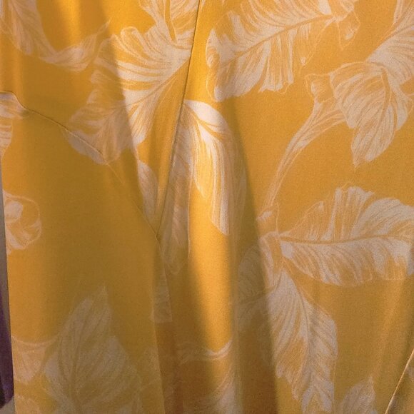 Susan Graver Sleeveless Midi Dress PXL Square Neck Yellow Gold Palm Fit & Flare - Picture 6 of 8